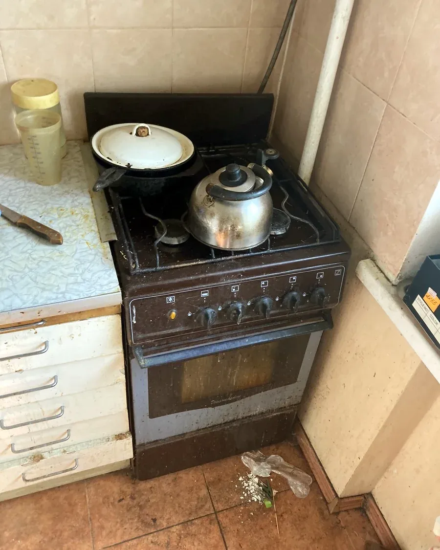 До: плита в захаращеній квартирі